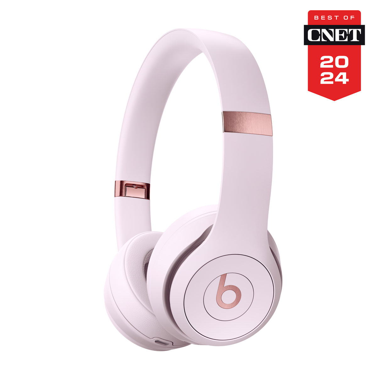 Close-up of Beats Solo4 in Cloud Pink with Best of CNET 2024 badge.