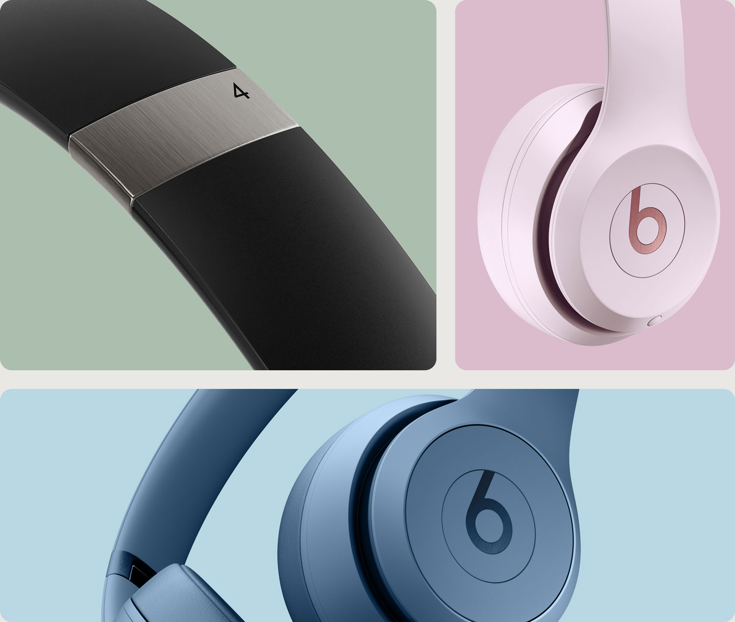 Various close-up shots of Beats Solo 4 headphones